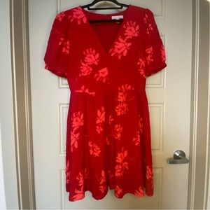 Red floral Chelsea 28 dress with faux covered buttons